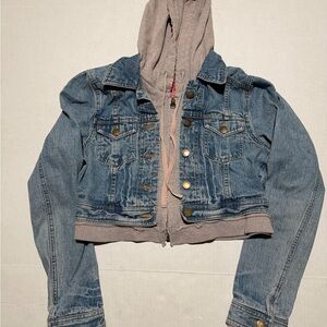 Rustic Denim Jean Jacket with‎ Grey Hood Women's Small #658